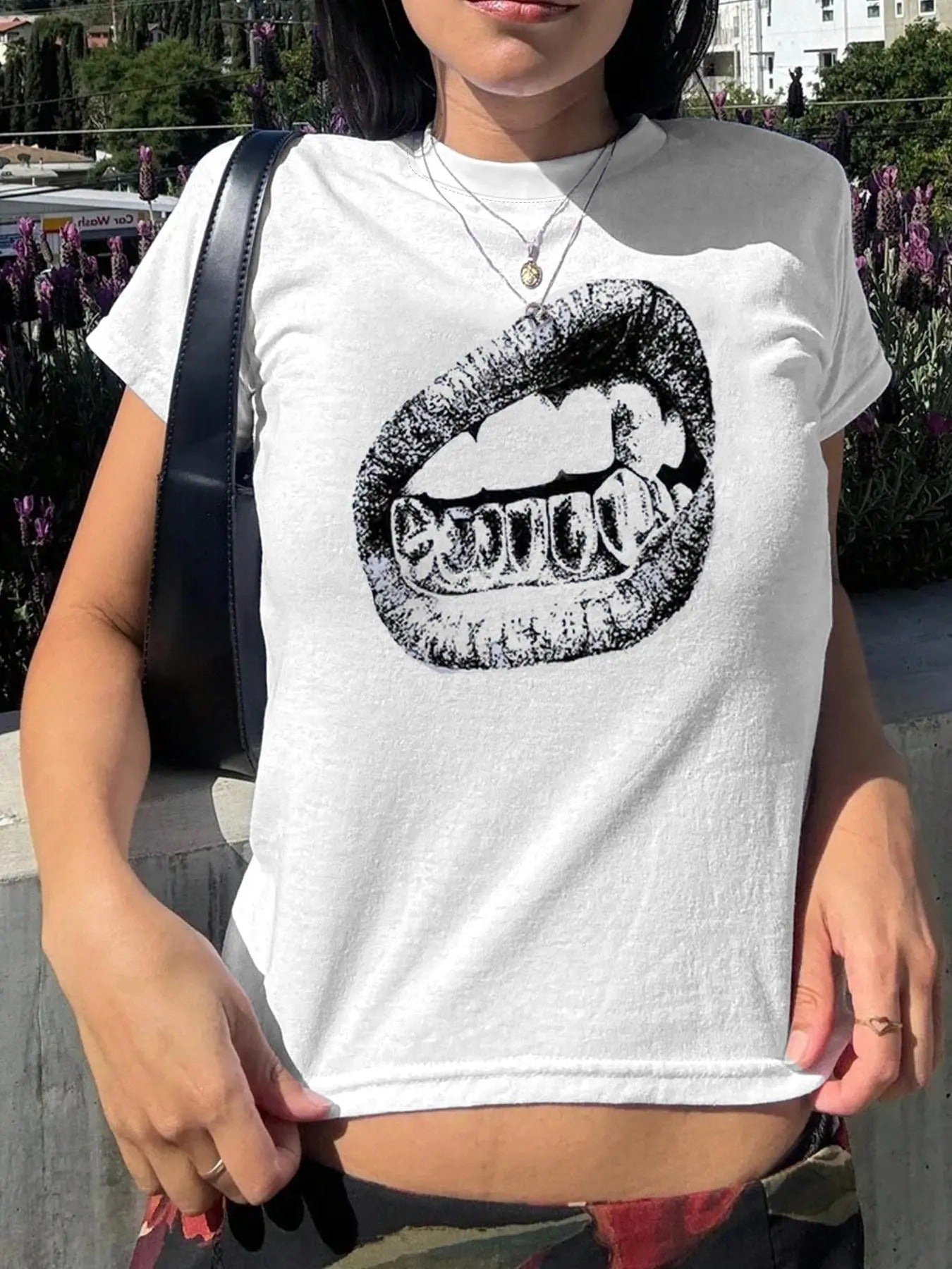 Women's Teeth Print Round Neck Tee, Fashion Casual Crew Neck T-Shirt for Daily Holiday Vacation Outdoor Wear, Ladies...