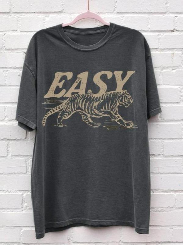 Tiger Print Round Neck Casual Short Sleeve Crew Neck Summer Top Daily Streetwear T-Shirts, Hoodie, Sweatshirt