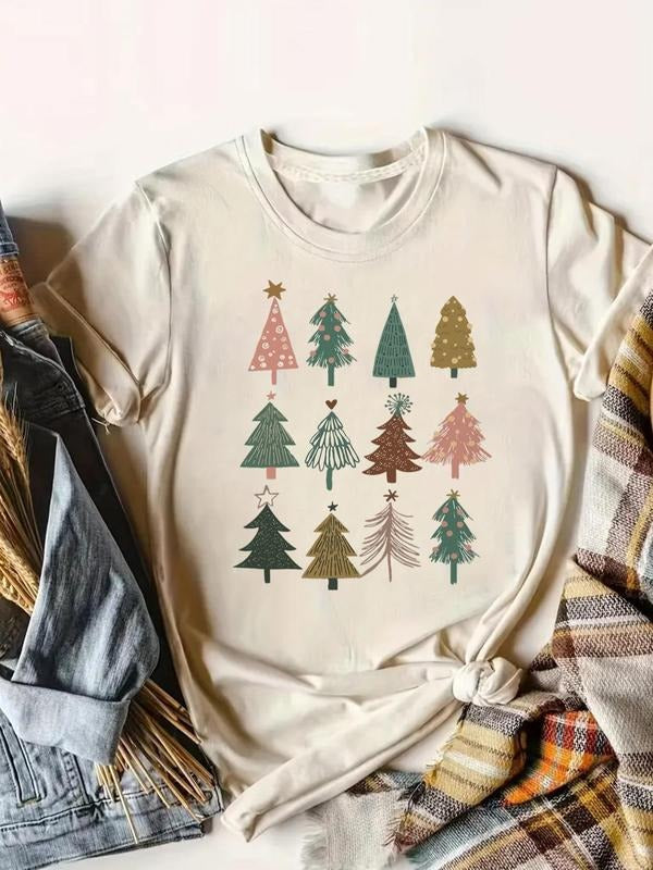 Women's Tree Print Round Neck Tee, Casual Graphic Short Sleeve T-Shirt for Summer, Ladies Clothes for Daily Wear Hoodie...