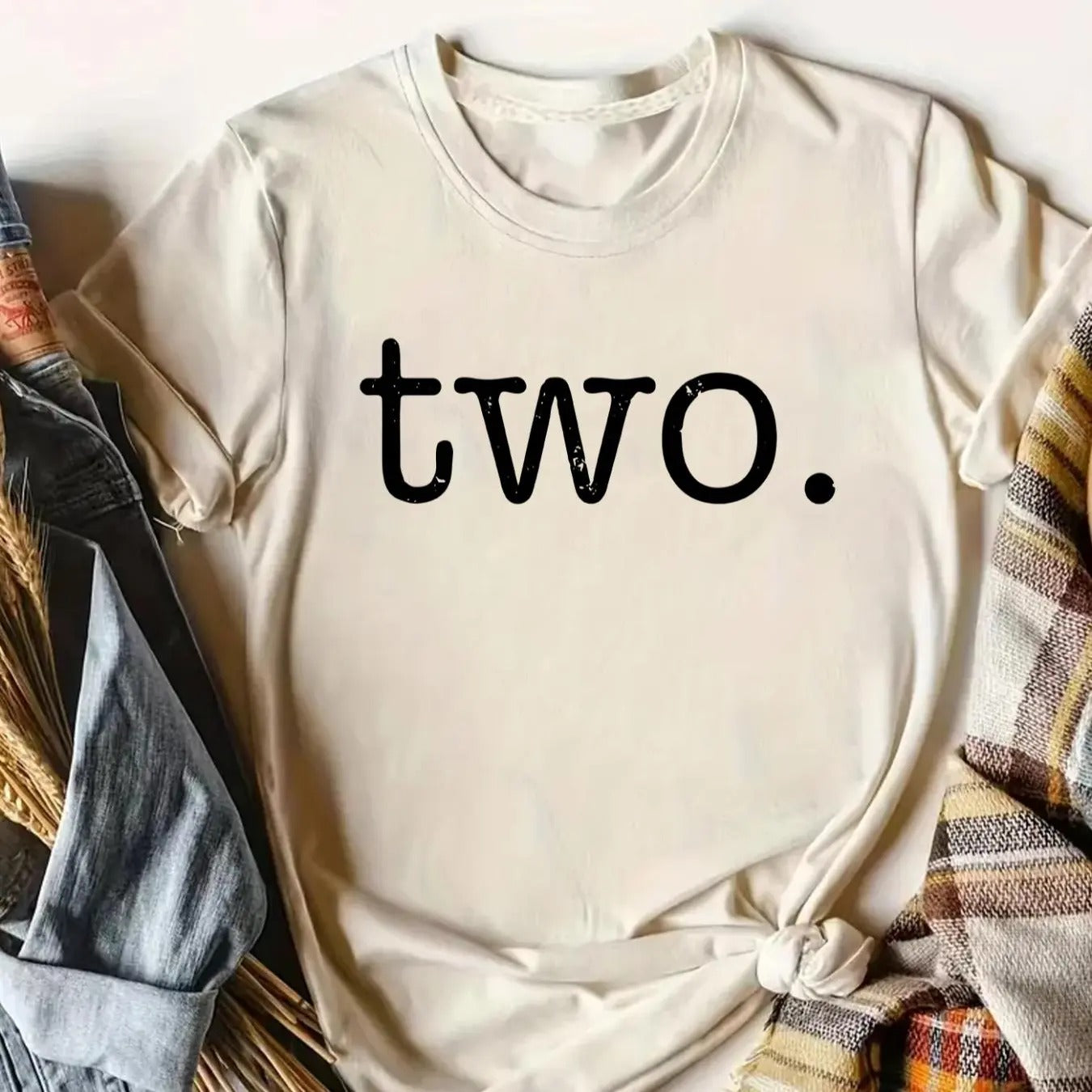 Women's Two Letter Print Round Neck Tee, Casual Short Sleeve Crew Neck T-shirt for Daily Wear, Ladies Clothes for All...
