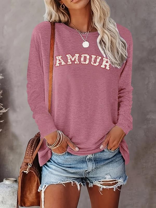 Women's Valentine's Day Casual Letter Print Long Sleeve T-Shirt, Comfortable Fabric, Available in 9 Colors, Fitted Style...