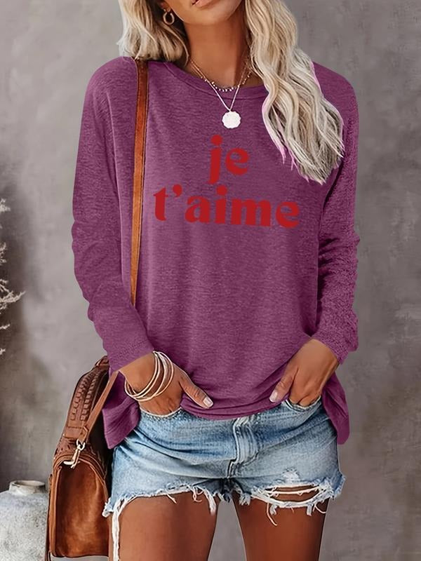 Women's Valentine's Day Letter Heart Print Long Sleeve Casual Fitted T-Shirt, Comfortable Fabric, Available in 9 Colors...
