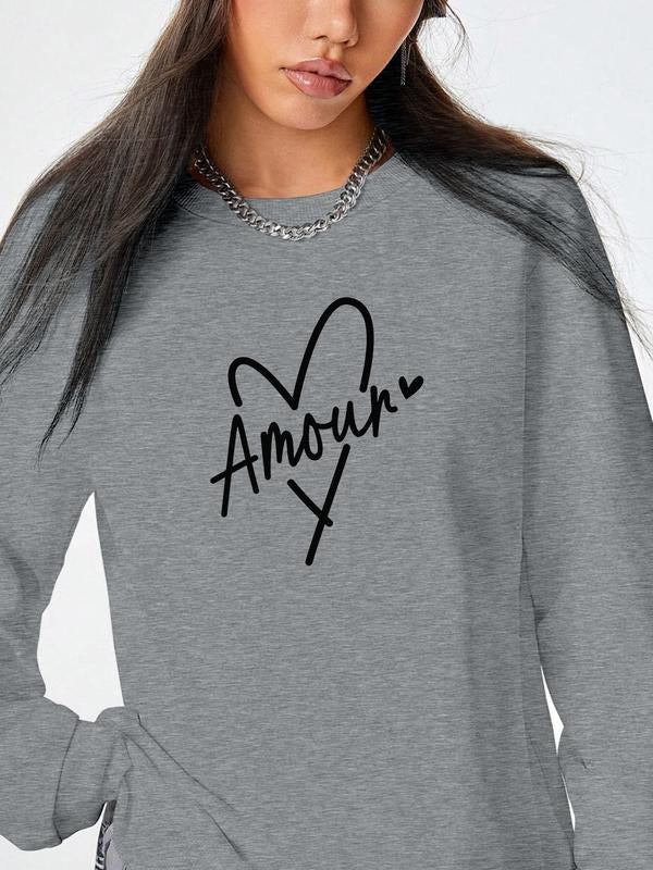 Women's Valentine's Day Letter Heart Print Long Sleeve Round Neck Pullover Sweatshirt, Casual Fitted Design, Available in...
