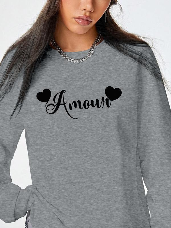 Women's Valentine's Day Letter Heart Print Long Sleeve Round Neck Pullover Sweatshirt, Casual Fitted Design, Available in...