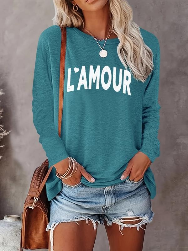 Women's Valentine's Day Letter Print Long Sleeve Casual Fitted T-Shirt, Comfortable Fabric, Available in 9 Colors style...