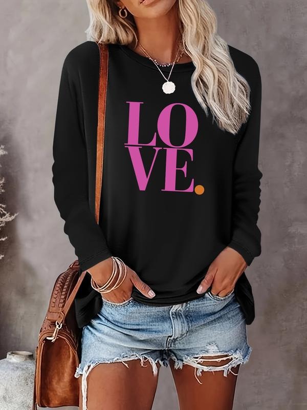 Women's Valentine's Day Letter Print Long Sleeve Casual Fitted T-Shirt, Comfortable Fabric, Available in 9 Colors style...