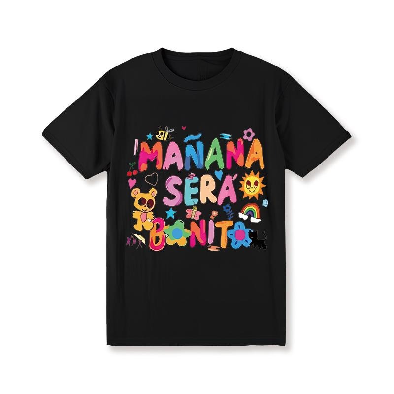 Women's Vibrant Casual T-Shirt - "Manana Sera Bonito" Colorful Letter Print, Round Neck, Machine Washable