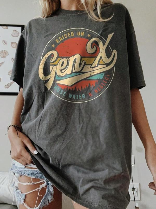 Women's Vintage Graphic Round Neck Tee, Casual Figure & Star Print Short Sleeve T-shirt for Summer, Women's Top for Daily...