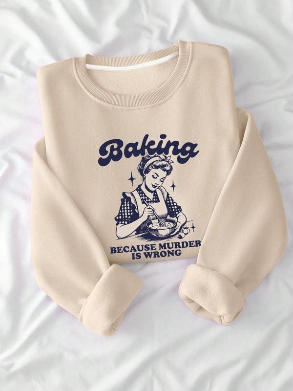 Vintage Letter Print Crew Neck Casual Long Sleeve Spring & Fall Top Daily T-Shirts, Hoodie, Sweatshirt