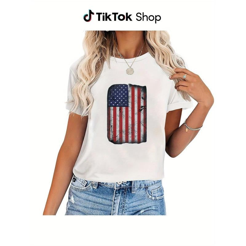 Women's Vintage Patriotic USA Flag T-Shirt