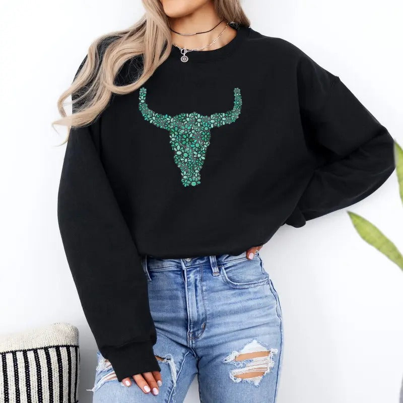 Western Turquoise Long Horn Shirt Cowgirl Tops Cowgirl Rodeo Her Western Outfits Western Stuff Country Girl Clothes T-Shirts, Hoodie, Sweatshirt