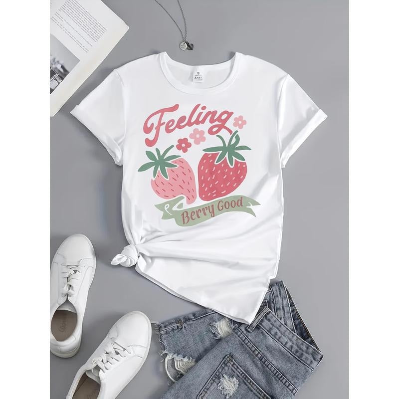 Women's White Regular Fit Short Sleeve T-Shirt - Geometric Print Round Neck Top, Machine Washable All-Season Casual Tee...