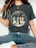 Women's Witch & Moon Print Round Neck Tee, Casual Short Sleeve Crew Neck T-shirt for Summer, Fashion Women's Top for Daily Wear