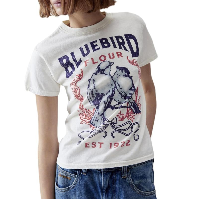 Women's Y2k Graphic Baby Tees Casual Short Sleeve Round Neck Letters Birds Print Loose T-Shirts Summer Streetwear Blouses...