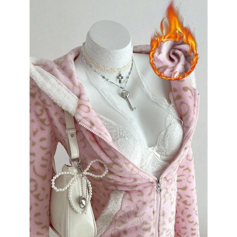 Women's Zip Up Fleece Hoodies Leopard Hooded Sweatshirts Fitted Jacket Fall Clothes Shirt | PrintMintTees.com