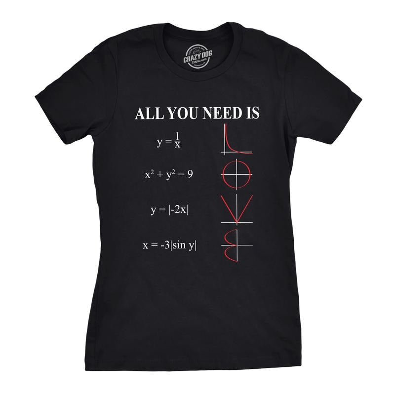 Womens All You Need Is Love Equation T Shirt Funny Nerdy Math Tee Funny Womens T Shirts Cute Slimming Top Comfortable...