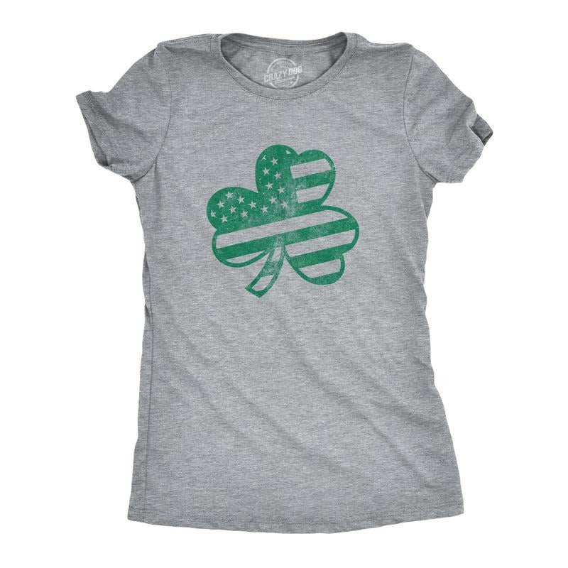Womens American Shamrock Flag T Shirt USA Saint Patricks Day Clover Graphic Funny Womens T Shirts Cute Slimming Top...
