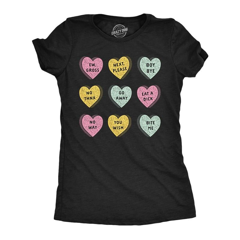 Womens Anti Valentines Day Candy Hearts T Shirt Funny Valentine Rejection Candies Joke Tee for Ladies Funny Womens T...