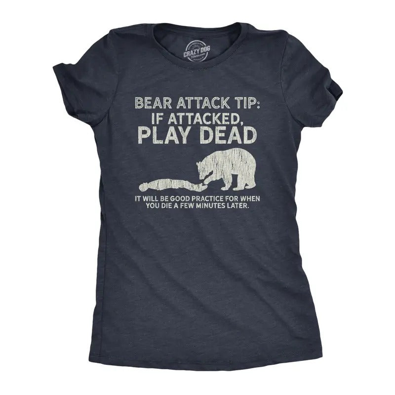 Womens Bear Attack Tip T Shirt Funny Camping Hiking Outdoor Adventure Sarcastic Tee Funny Womens T Shirts Cute Slimming...