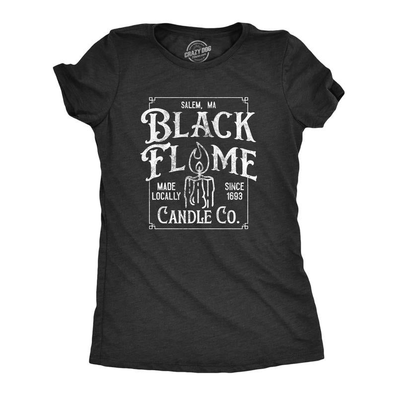 Womens Black Flame Candle Co T Shirt Funny Spooky Halloween Candles Company Tee for Ladies Funny Womens T Shirts Cute...