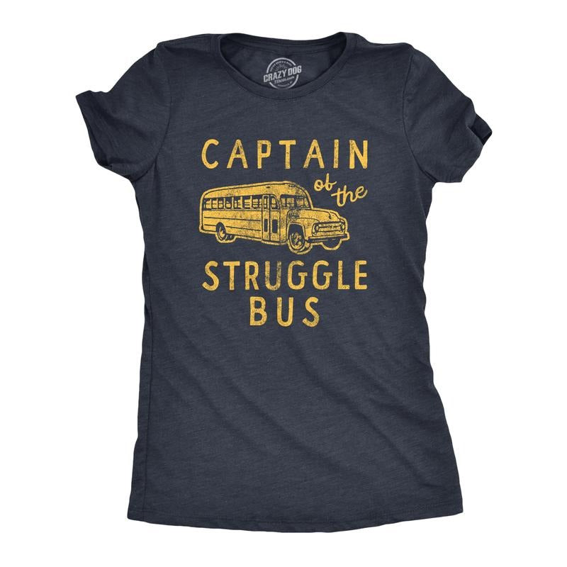 Womens Captain of the Struggle Bus T Shirt Funny Sarcastic School Bus Graphic Novelty Tee for Ladies Funny Womens T...