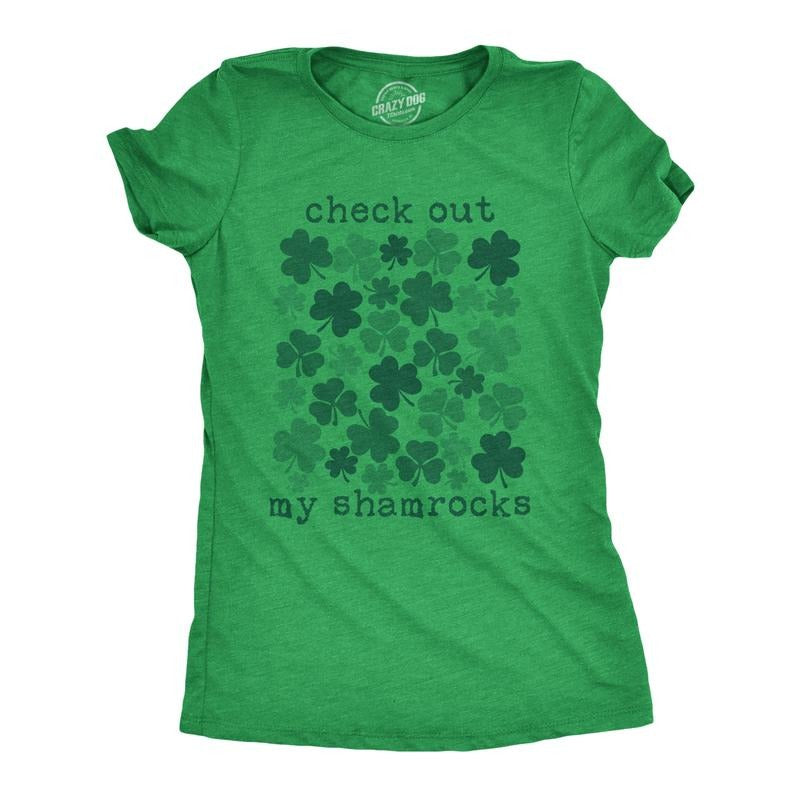 Womens Check Out My Shamrocks T Shirt Funny Saint Paddys Day Clover Graphic Tee for Ladies Funny Womens T Shirts Cute...