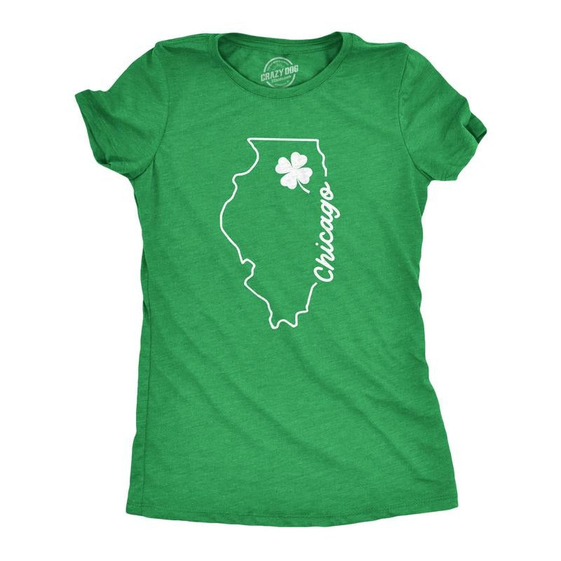 Womens Chicago Illinois Saint Patrick's T Shirt Funny St. Paddy's Day Parade Novelty Graphic Tee For Ladies Funny Womens...