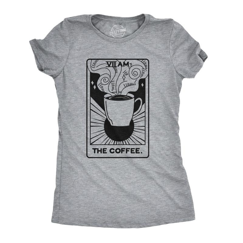 Womens Coffee Tarot Card Tshirt Funny Morning Cup Fortune Teller Tee Funny Womens T Shirts Cute Slimming Top Comfortable...