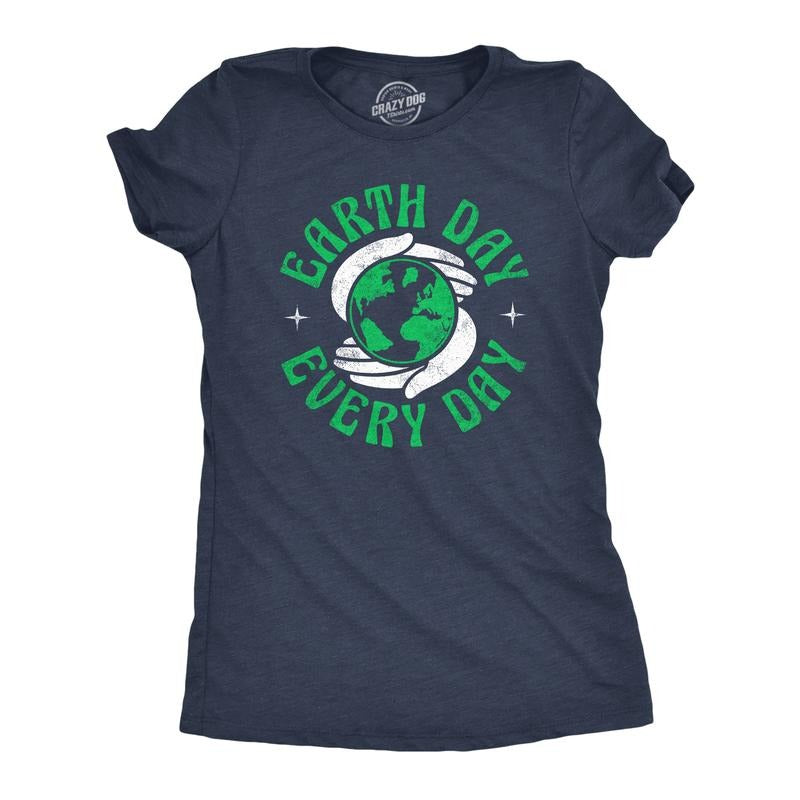 Womens Earth Day Every Day T Shirt Funny Saying Retro Planet Graphic Novelty Tee for Girls Funny Womens T Shirts Cute...