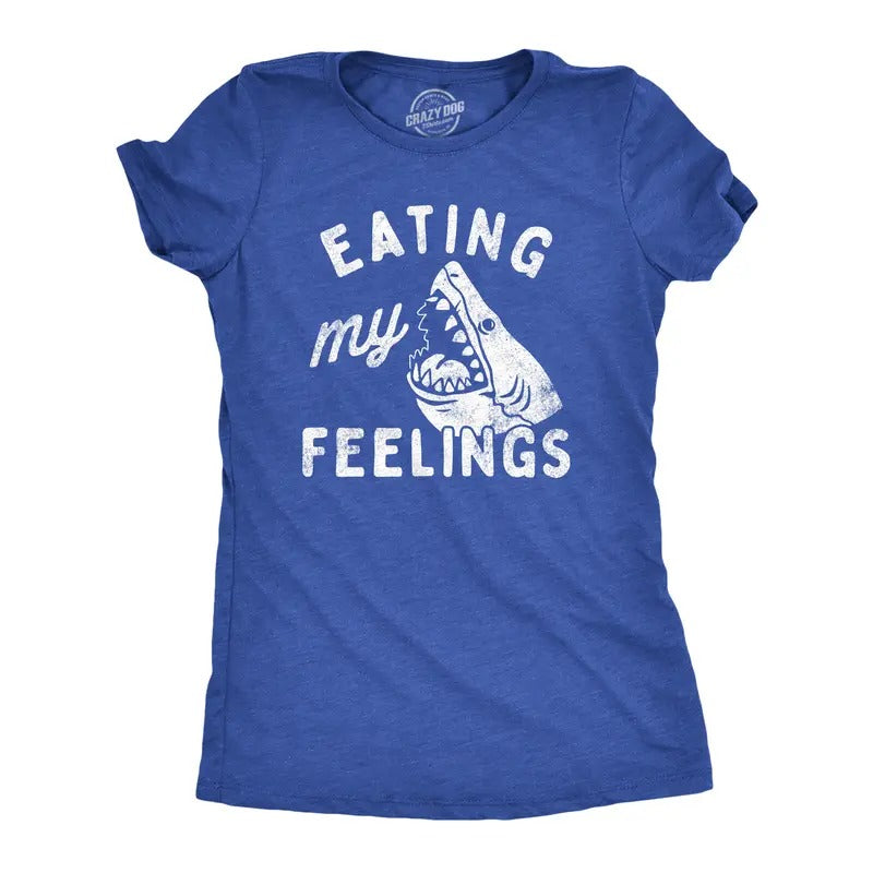 Womens Eating My Feelings T Shirt Funny Shark Bite Joke Tee for Ladies Funny Womens T Shirts Cute Slimming Top...