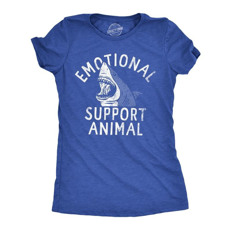 Womens Emotional Support Animal T Shirt Funny Scary Shark Attack Joke Tee For Ladies Funny Womens T Shirts Cute Slimming...