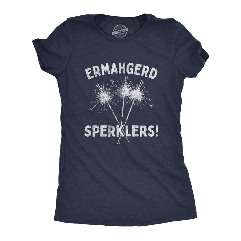 Womens Ermahgerd Sperklers T Shirt Funny 4th of July Fireworks Sparklers Graphic Novelty Tee Funny Womens T Shirts Cute...