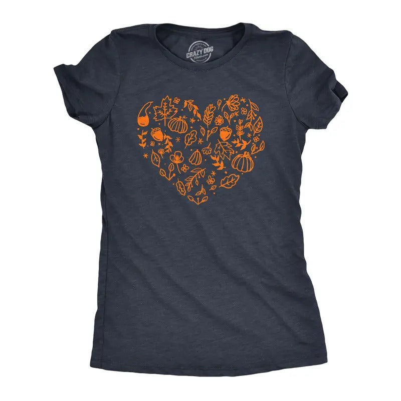 Womens Fall Season Heart T Shirt Funny Awesome Thanksgiving Autumn Lovers Tee For Ladies Funny Womens T Shirts Cute...