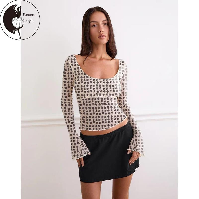 Womens Fall Tops Flare Long Sleeve U NeckFit Fashion Base Layer Cropped Shirts Hoodie Sweatshirt | PrintMintTees.com
