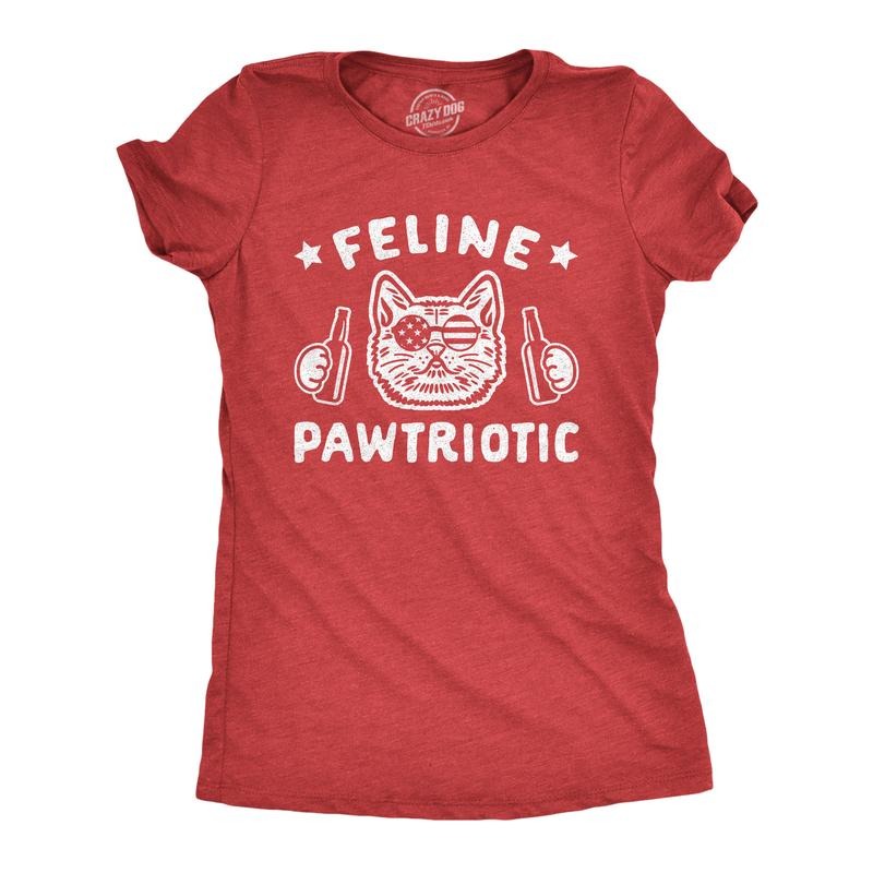 Womens Feline Pawtriotic T Shirt Funny Pet Cat 4th of July Graphic Novelty Tee Funny Womens T Shirts Cute Slimming Top...