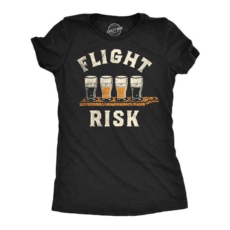 Womens Flight Risk Funny T Shirts Sarcastic Drinking Graphic Tee for Ladies Funny Womens T Shirts Cute Slimming Top...