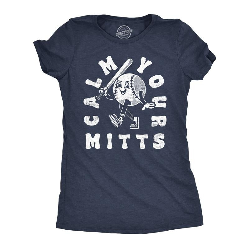 Womens Funny T Shirts Calm Your Mitts Sarcastic Baseball Softball Graphic Tee For Ladies Funny Womens T Shirts Cute...