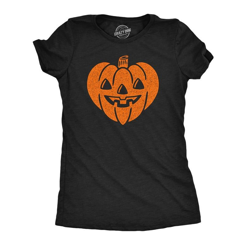 Womens Funny T Shirts Carved Pumpkin Heart Sarcastic Halloween Graphic Tee For Ladies Funny Womens T Shirts Cute Slimming...