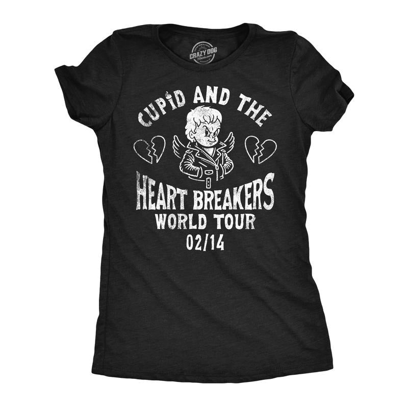Womens Funny T Shirts Cupid And The Heart Breakers Sarcastic Valentines Day Graphic Novelty Tee For Ladies Funny Womens T...