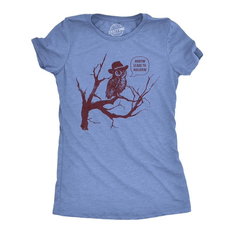 Womens Funny T Shirts Hootin Leads To Hollerin Sarcastic Owl Graphic Tee For Ladies Funny Womens T Shirts Cute Slimming...