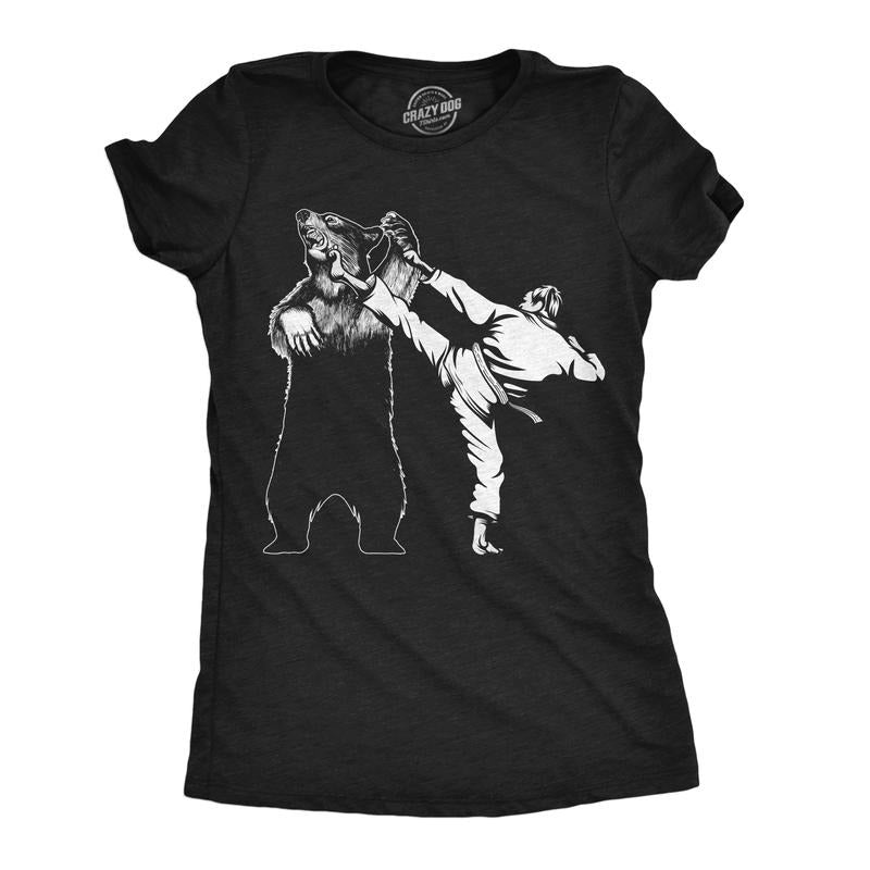 Womens Funny T Shirts Karate Kicked Bear Sarcastic Fighting Graphic Tee Funny Womens T Shirts Cute Slimming Top...