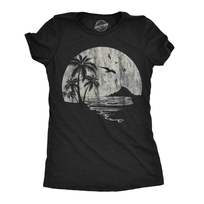 Womens Funny T Shirts Moon Beach Vacation Novelty Graphic Tee For Ladies Funny Womens T Shirts Cute Slimming Top...