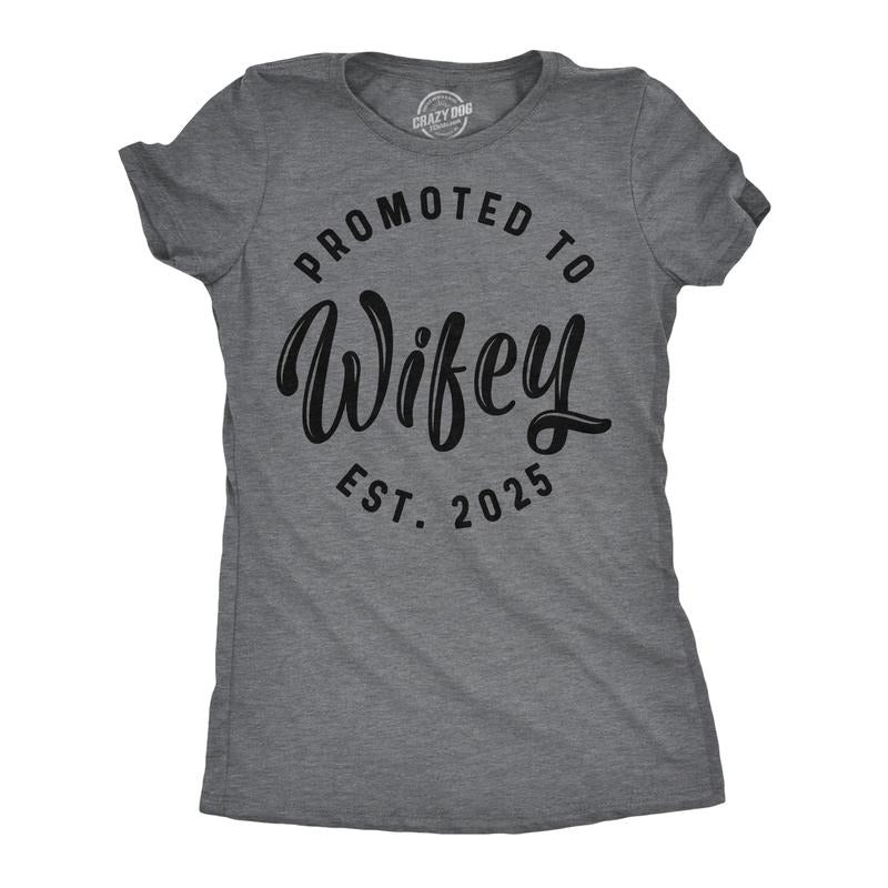 Womens Funny T Shirts Promoted To Wifey 2025 Sarcastic Family Marriage Graphic Tee For Ladies Funny Womens T Shirts Cute...