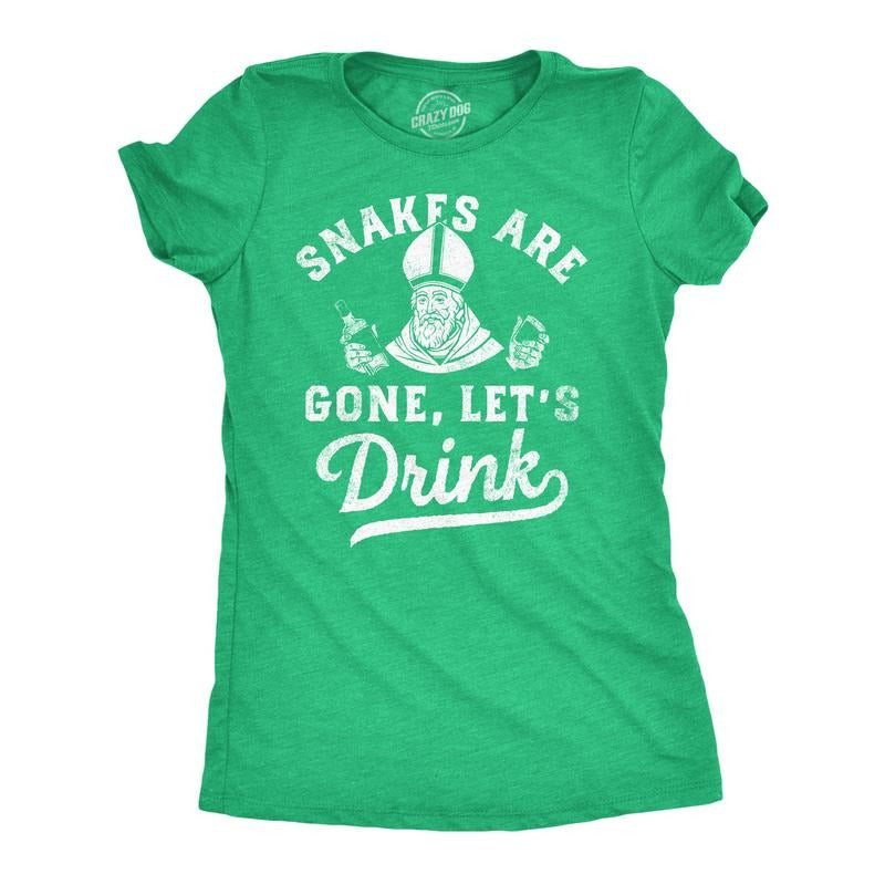 Womens Funny T Shirts Snakes Are Gone Lets Drink St Patricks Day Drinking Tee Funny Womens T Shirts Cute Slimming Top...