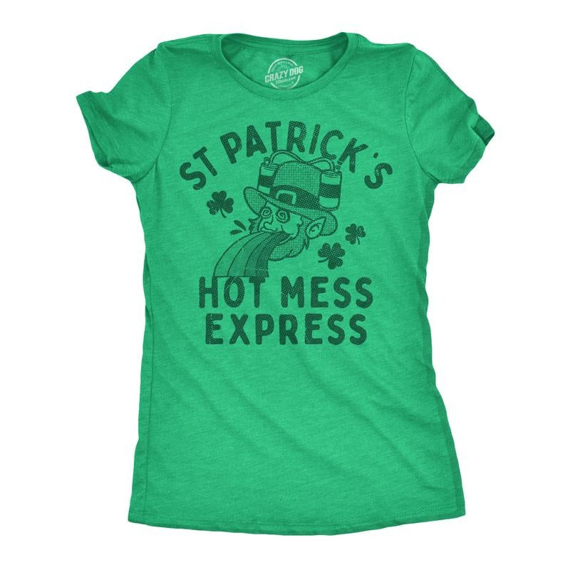 Womens Funny T Shirts St Patricks Hot Mess Express Sarcastic St Pattys Day Graphic Novelty Tee For Ladies Funny Womens T...