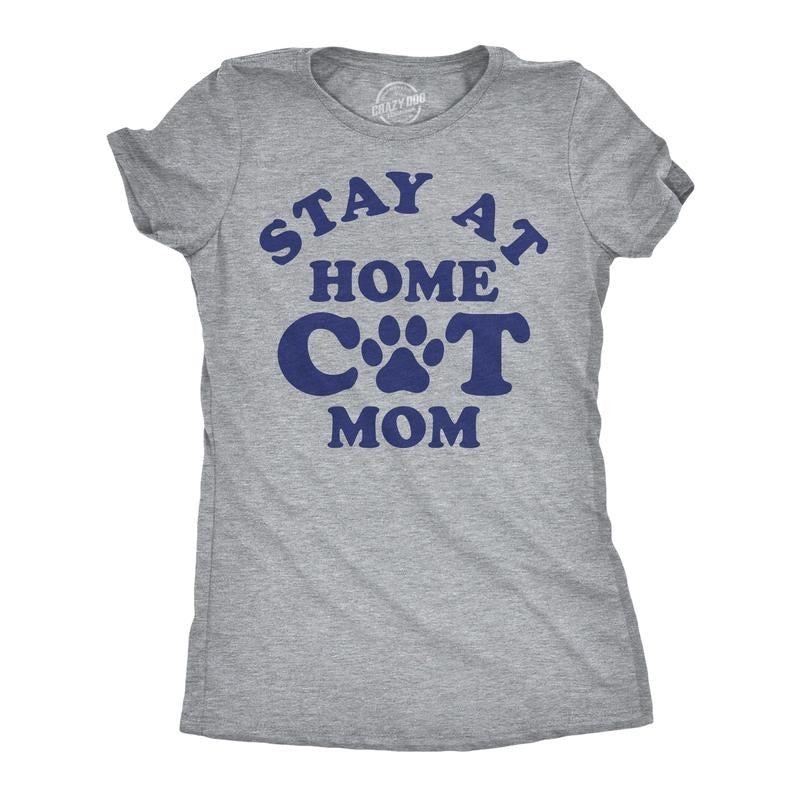 Womens Funny T Shirts Stay At Home Cat Mom Sarcastic Kitty Graphic Tee For Ladies Funny Womens T Shirts Cute Slimming Top...
