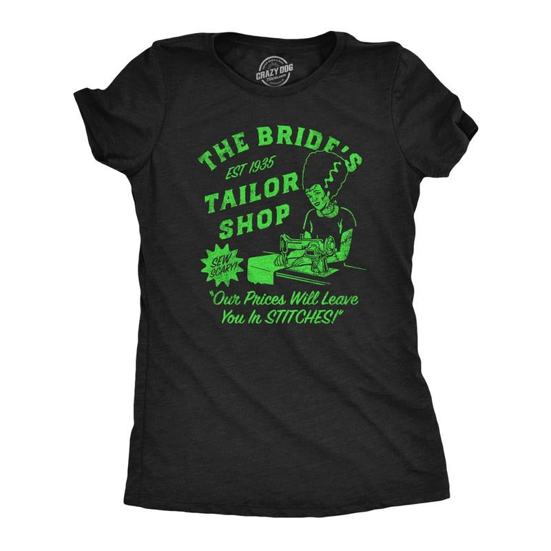 Womens Funny T Shirts The Brides Tailor Shop Sarcastic Halloween Graphic Tee For Ladies Funny Womens T Shirts Cute...