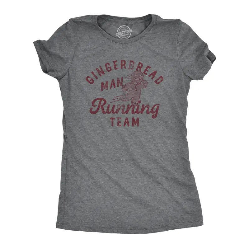 Womens Gingerbread Man Running Team T Shirt Funny Xmas Cookie Sprinting Joke Tee For Ladies Funny Womens T Shirts Cute...