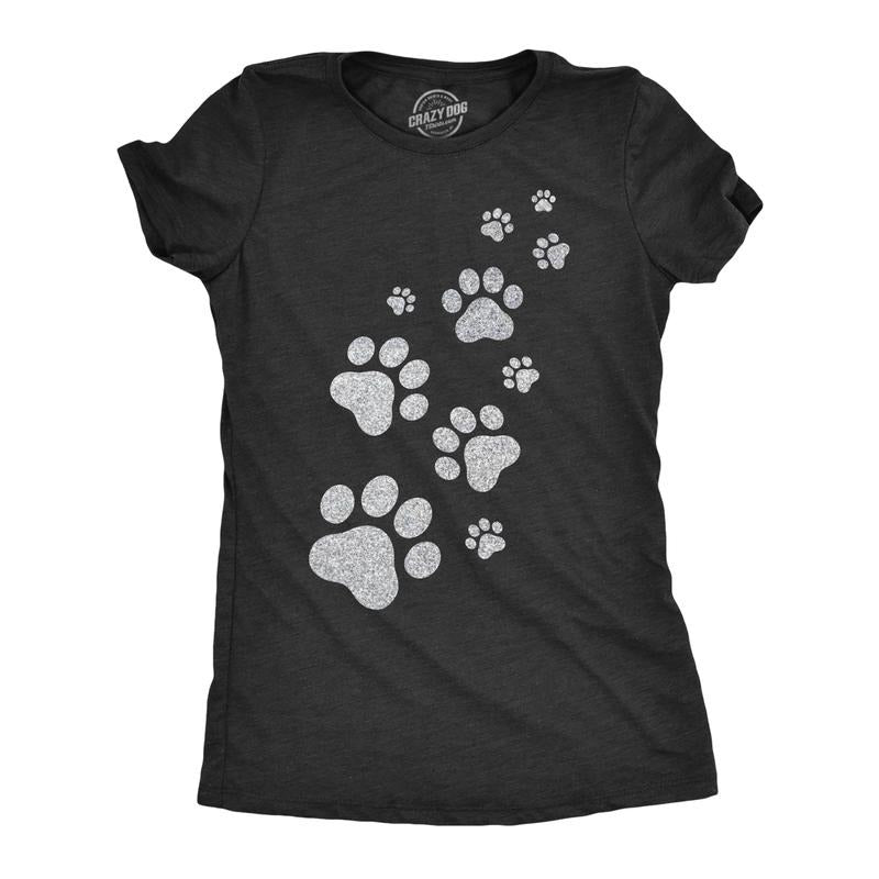 Womens Glitter Cat Paw Prints T Shirt Funny Cute Kitten Lover Top Graphic Novelty Tee Funny Womens T Shirts Cute Slimming...