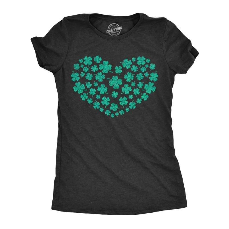 Womens Glitter Clover Heart T Shirt Funny Shamrock St Pattys Day Parade Lovers Tee for Ladies Funny Womens T Shirts Cute...